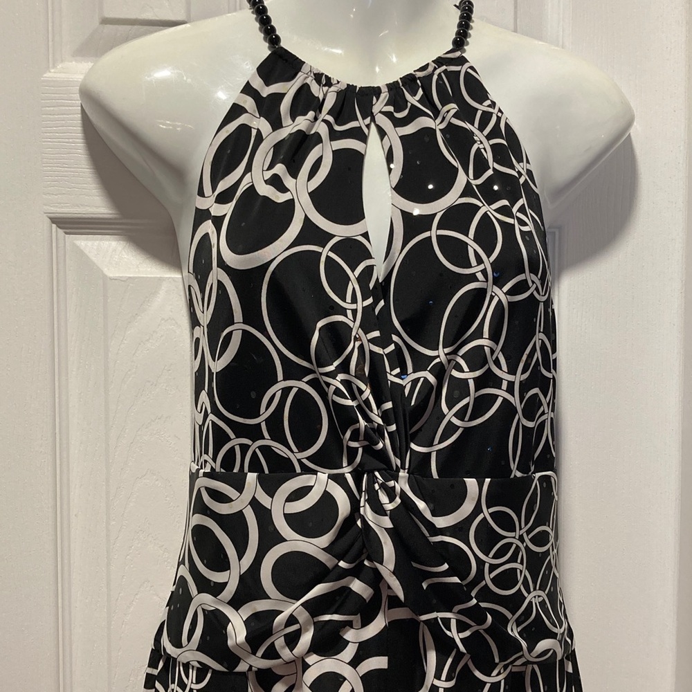 Nueva Black & White Circle Design Embellished Halter Sleeveless Dress - Sz 10